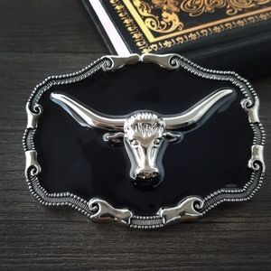 New silver and black longhorn steer belt buckle